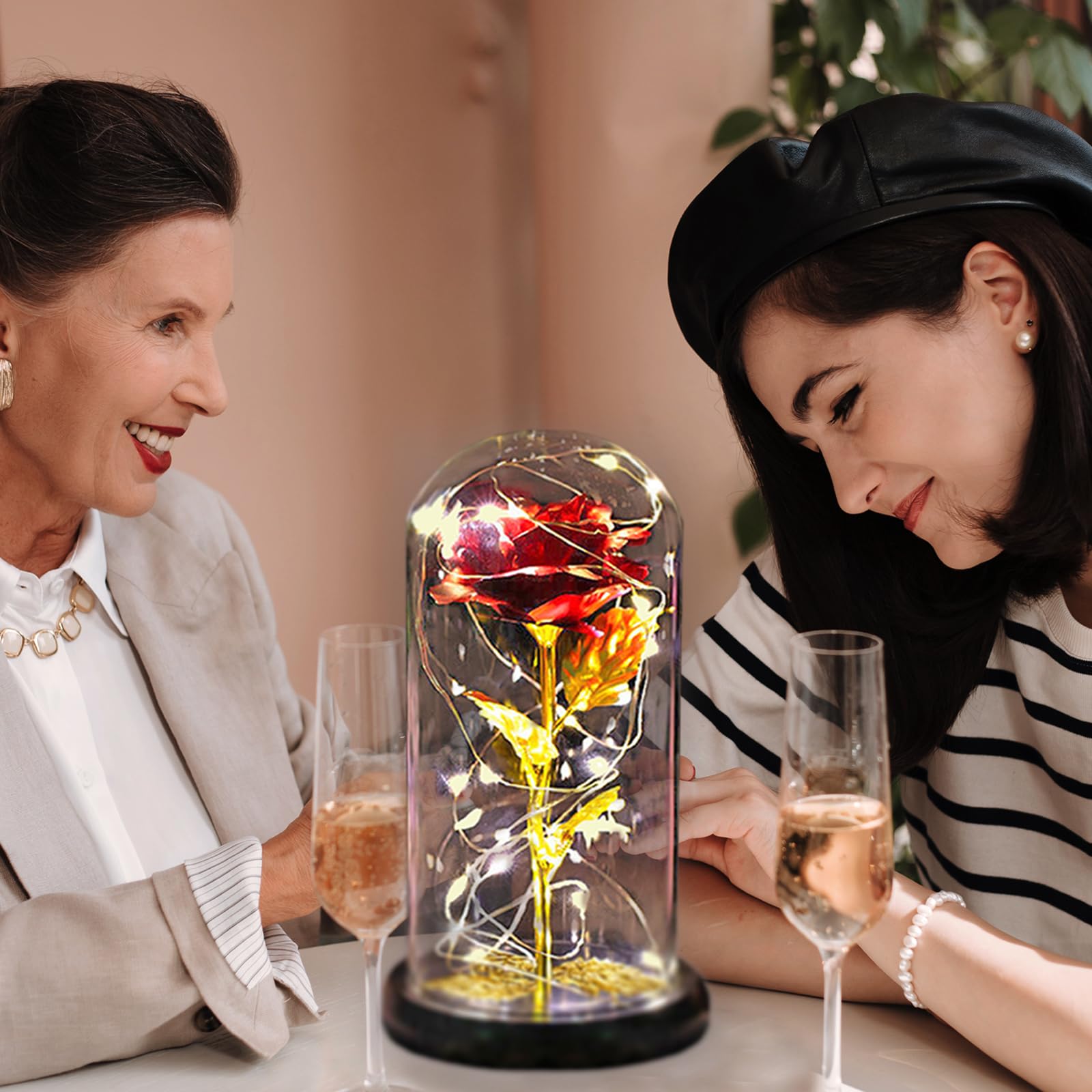 Regalo San Valentino per Lei Rosa Eterna Idee Regalo Donna Compleanno Rose Bella e la Bestia Regali San Valentino Rose Incantate in Cupola Vetro con Luci LED Regalo Mamma Amica Fidanzata Ragazza Nonna
