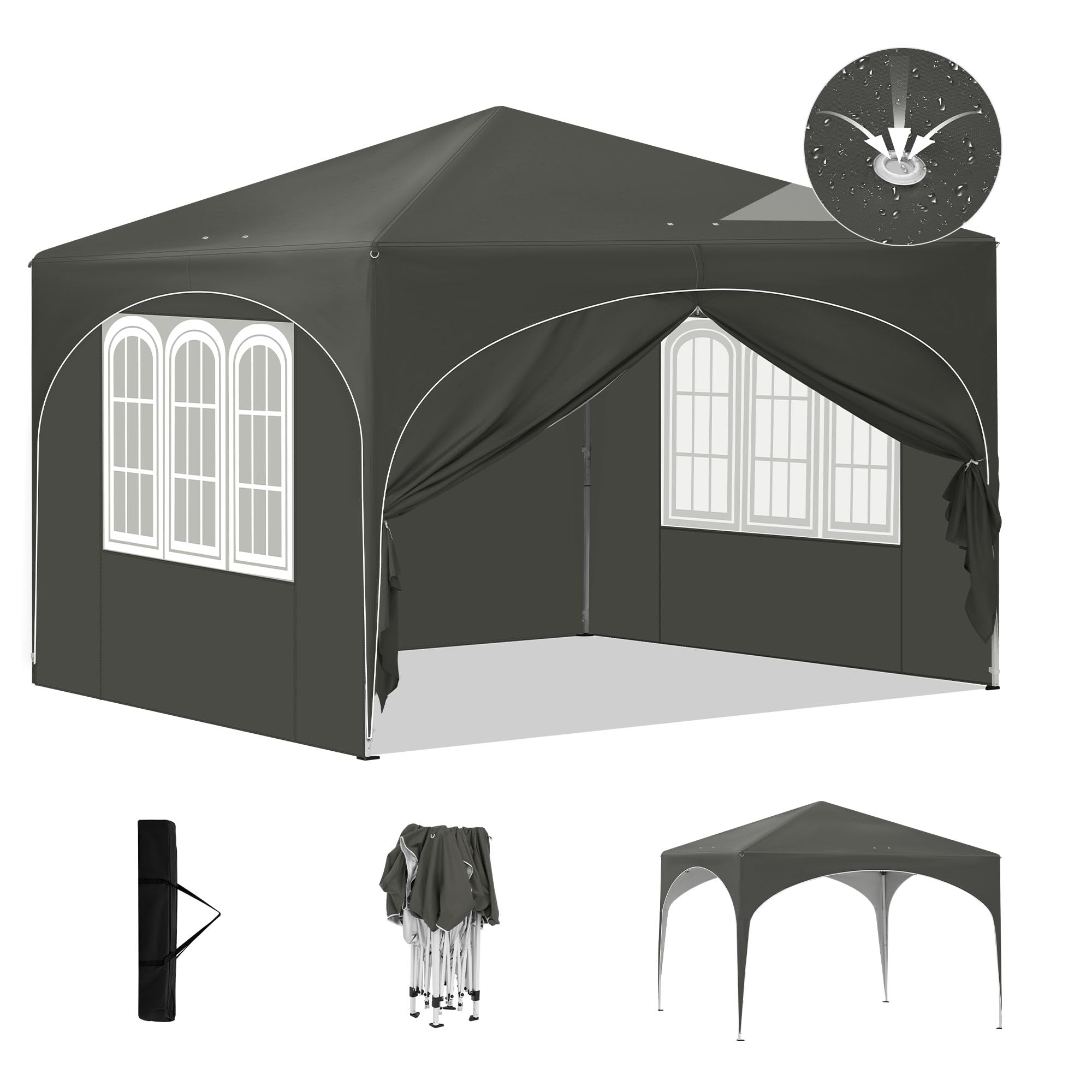 Laneetal Pop-Up Faltpavillon wasserfest Winterfest, Pavillon 3x3 m faltbar, Grillpavillon stabil, Gartenpavillon mit Seitenwänden Fenstern Tasche, für Camping Strand Garten, Grau