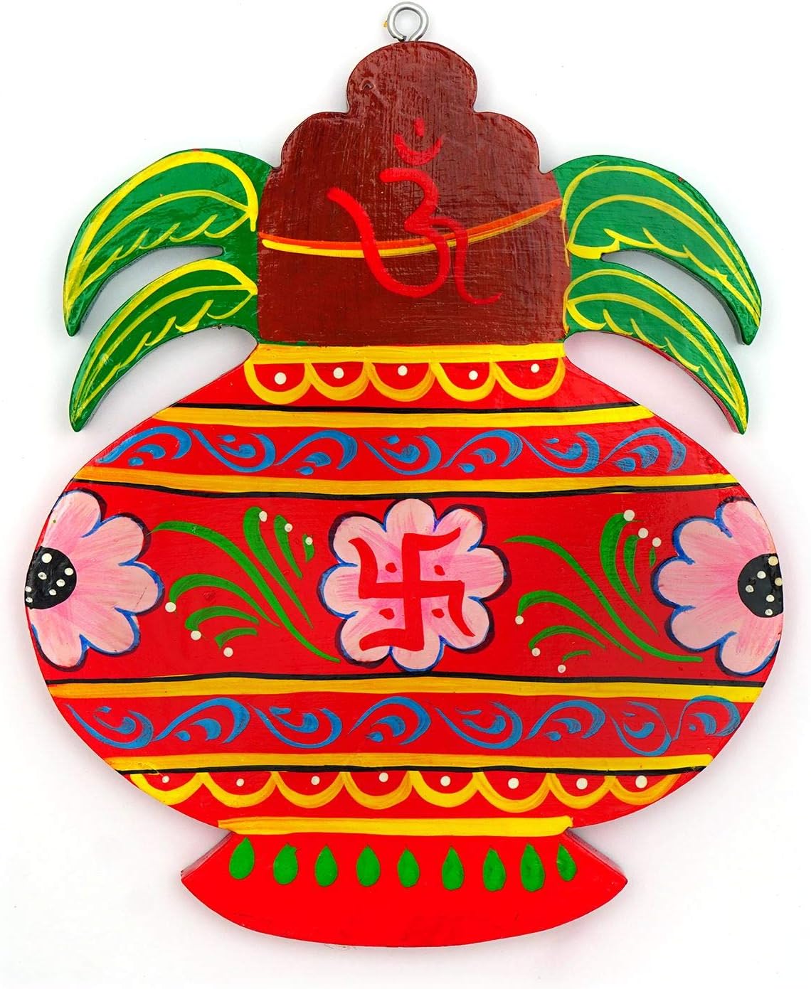 Fine Craft India Swastik Kalash Hand Made Wooden Wall Hanging | Wall Decor for Positive Energy for Home and Office (L:- 6.5 x W:- 0.5 x H:- 8 Inch, Color May Vary)