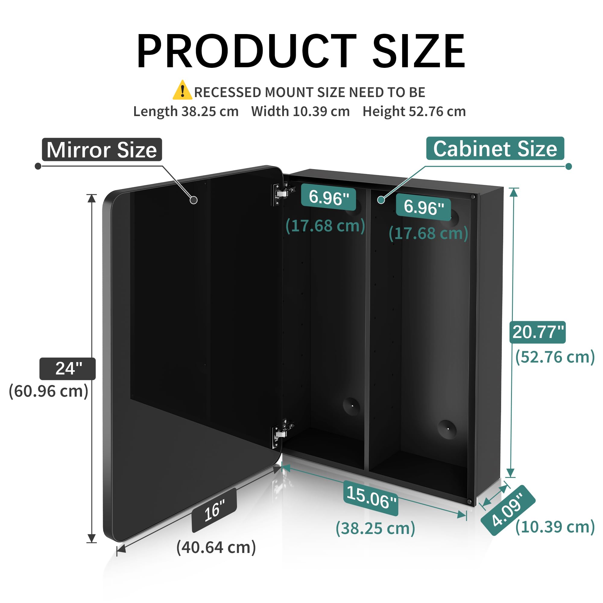 GoTiling Armoire Murale Salle de Bain avec Miroir: 40x60 cm Armoire Pharmacie de Toilette - Meuble Mural de Rangement avec Étagères Réglables - Cadre Noir Mat