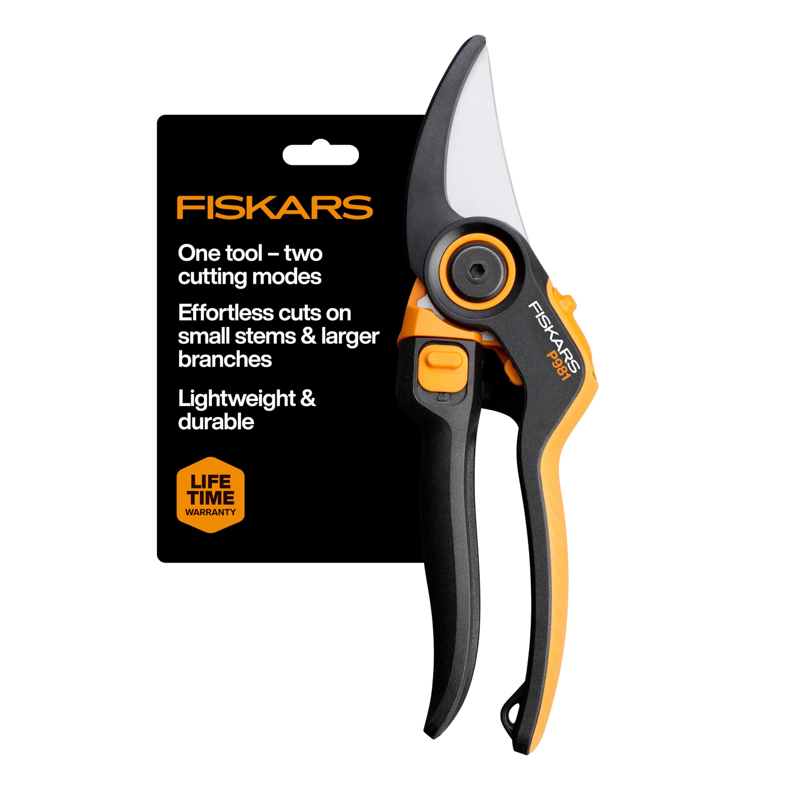 Fiskars DualAction Gartenschere - Handschere mit zwei Schneidmodi, Bypass-Gartenschere für Stängel und Äste bis 2,5 cm, reibungsarme Stahlklinge, FiberComp Rahmen