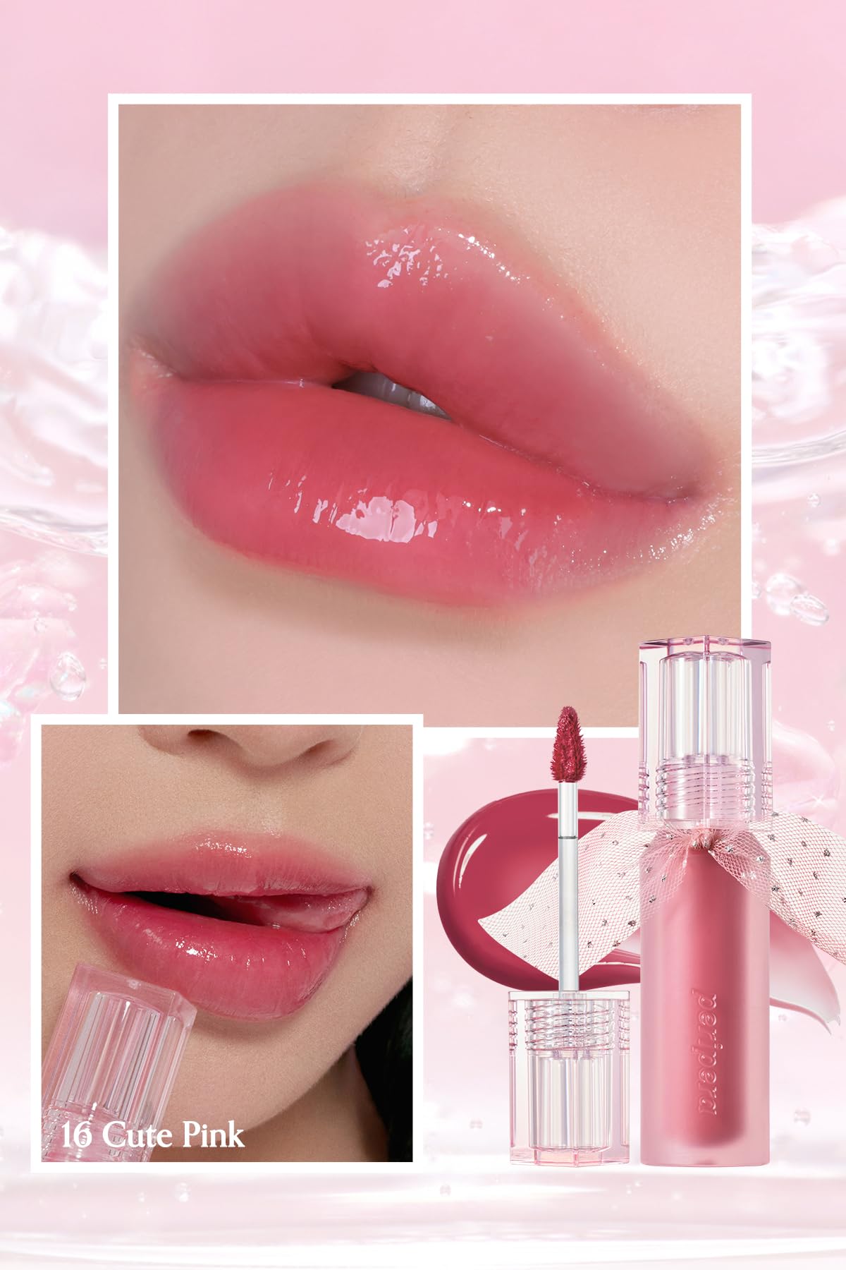 Peripera Doğal Tonlarda, Uzun Süre Kalıcı, Işıltılı Tint Water Bare Tint (#16 Cute Pink)