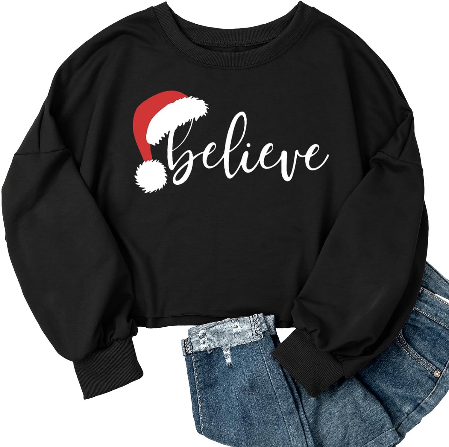 Womens Christmas Crop Sweatshirt Merry Christmas Graphic Winter Lantern Long Sleeve Pullover Top - Image 4