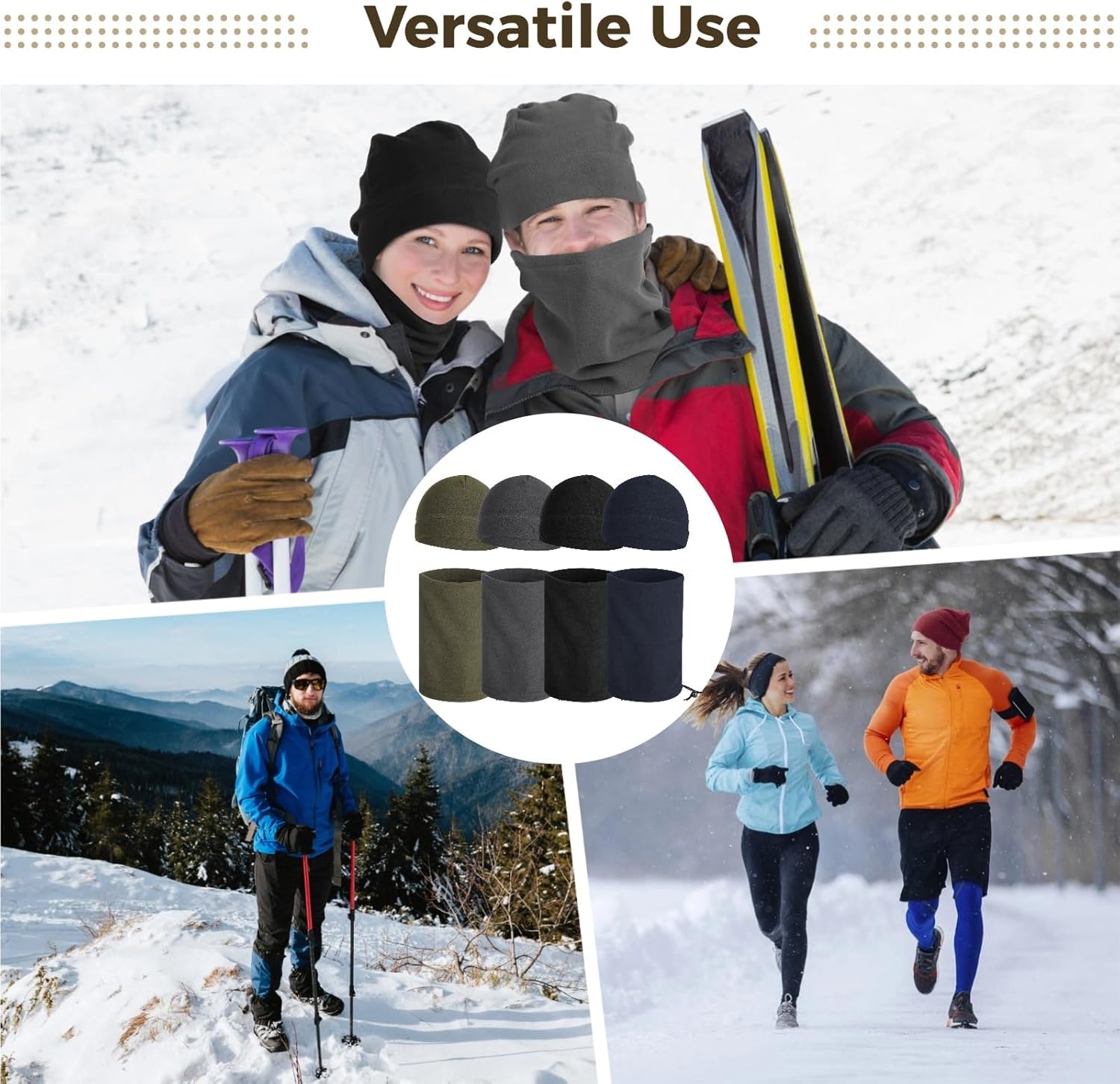 8 Pcs Winter Neck Gaiter Beanie Hats Set for Men Women, Fleece Lined Neck Warmer Face Cover, Windproof Face Cover Neck Scarf for Skiing, Running, 4 Colors - Image 5