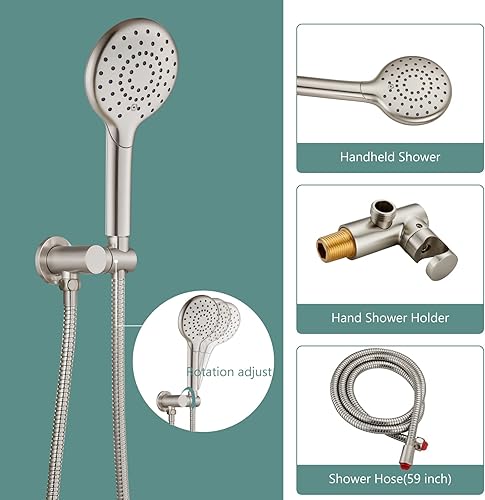 Miniatura 4 de Juego de grifo de ducha montado en la pared negro mate para baño con válvula de equilibrio de presión, cabezal de ducha de lluvia de 10 pulgadas y