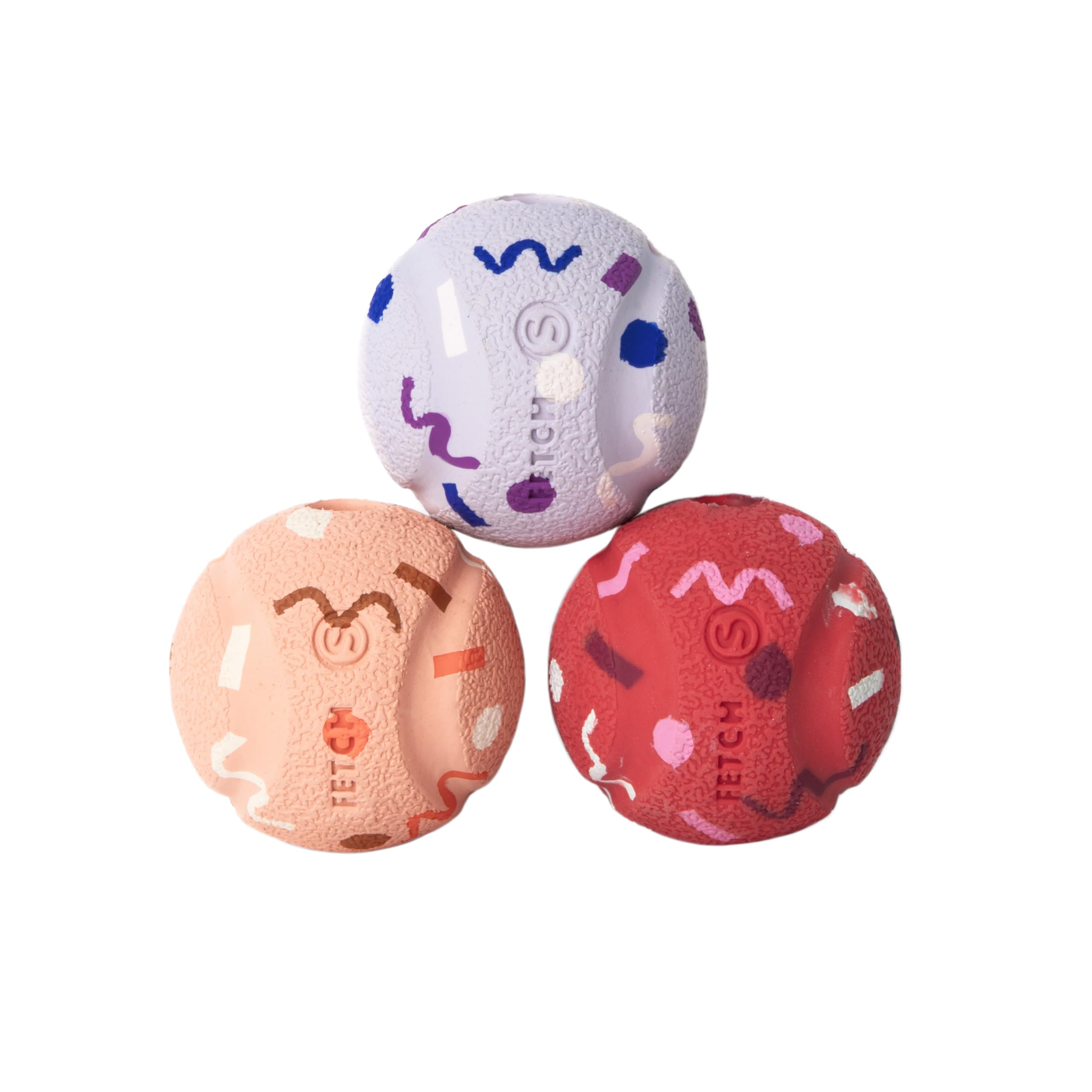 Birthday Fetch Medley Dog Balls, Small (2"), Pack of 3 – Bouncy Birthday‑Scented Rubber F…