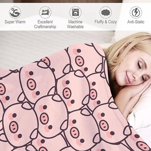Miniatura 4 de Manta de cerdo para regalo, manta de franela polar de 40 x 50 pulgadas, suave para niñas, niños y adultos, ligera, cómoda, cálida manta temática de