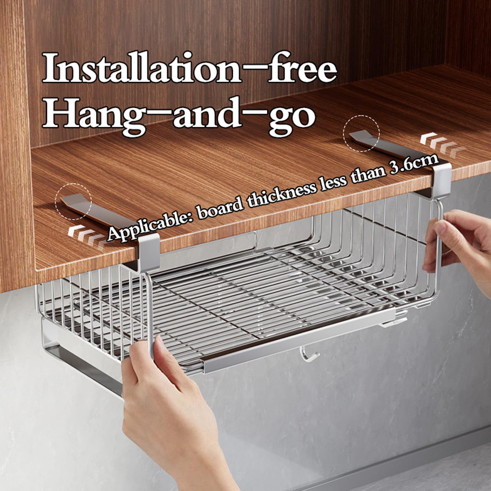 Cesta Colgante para Baldas,Cestas Almacenamiento Cocina Bajo Estantes,Cestas Colgantes para Armarios De Cocina,Plegables,Ajustable,para Cocina,Oficina,Despensa,BañO,Armario