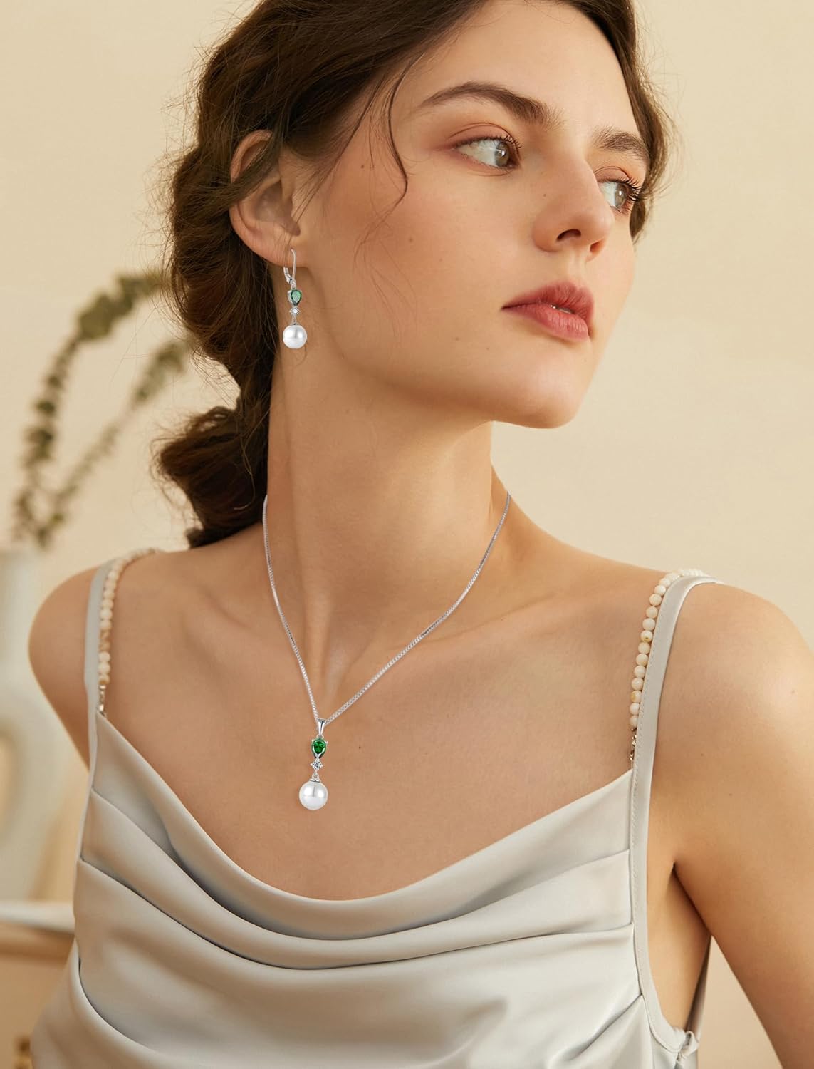 Women Pearl Dangle Drop Earrings with Birthstone 925 Sterling Silver Leverback Earring with 10MM White Pearls - Image 2