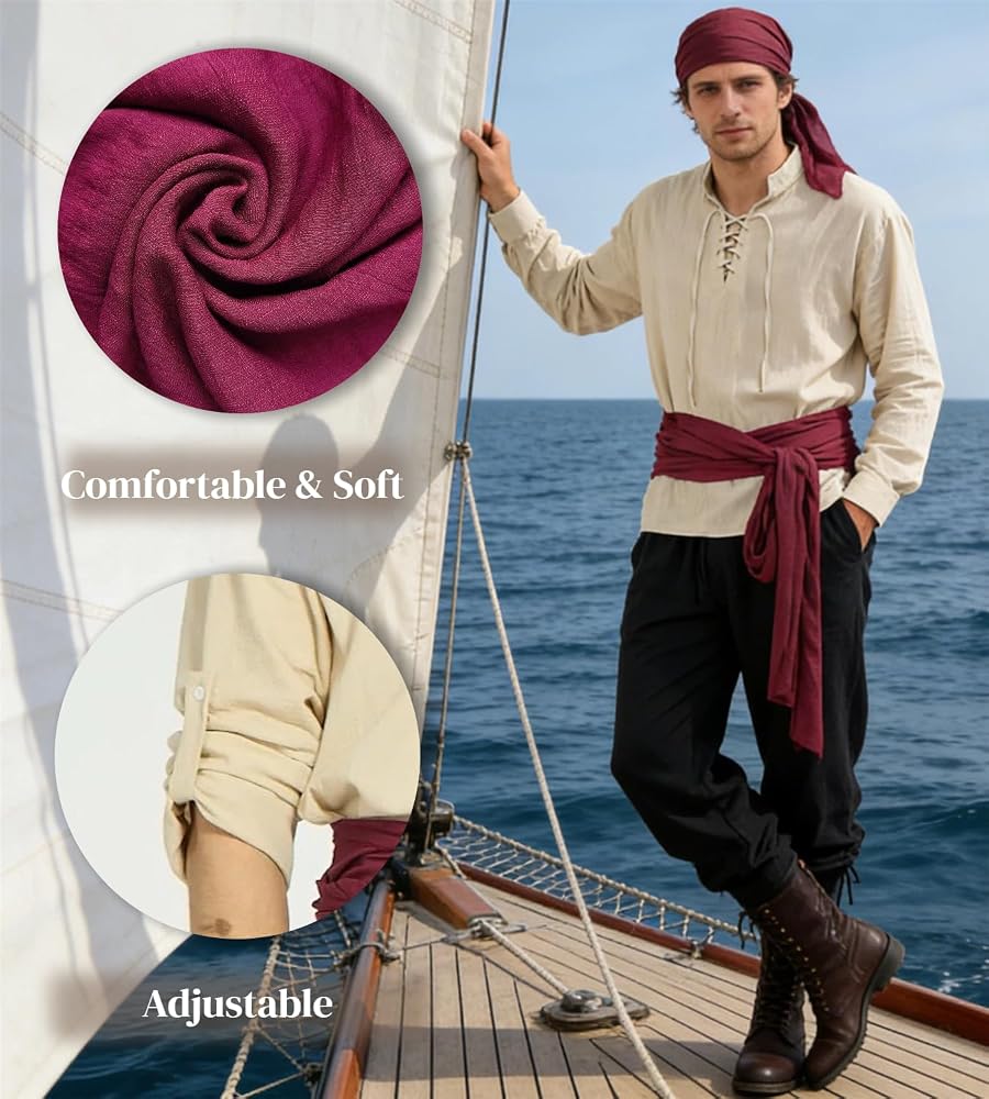 Ginkago Set Da Pirata 5 Pezzi Con Camicia Medievale E Benda – Costume Carnevale E Halloween Taglia L