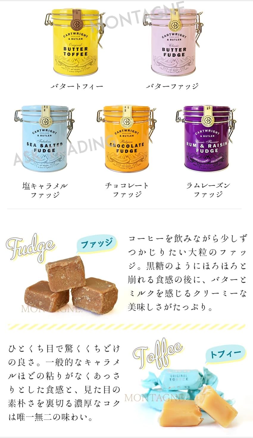 カートライトアンドバトラー ファッジ トフィー 缶入り お菓子缶 缶 イギリス キャラメル キャニスター 海外 可愛い ギフト DADACAのクッキーつき (塩キャラメルファッジ)