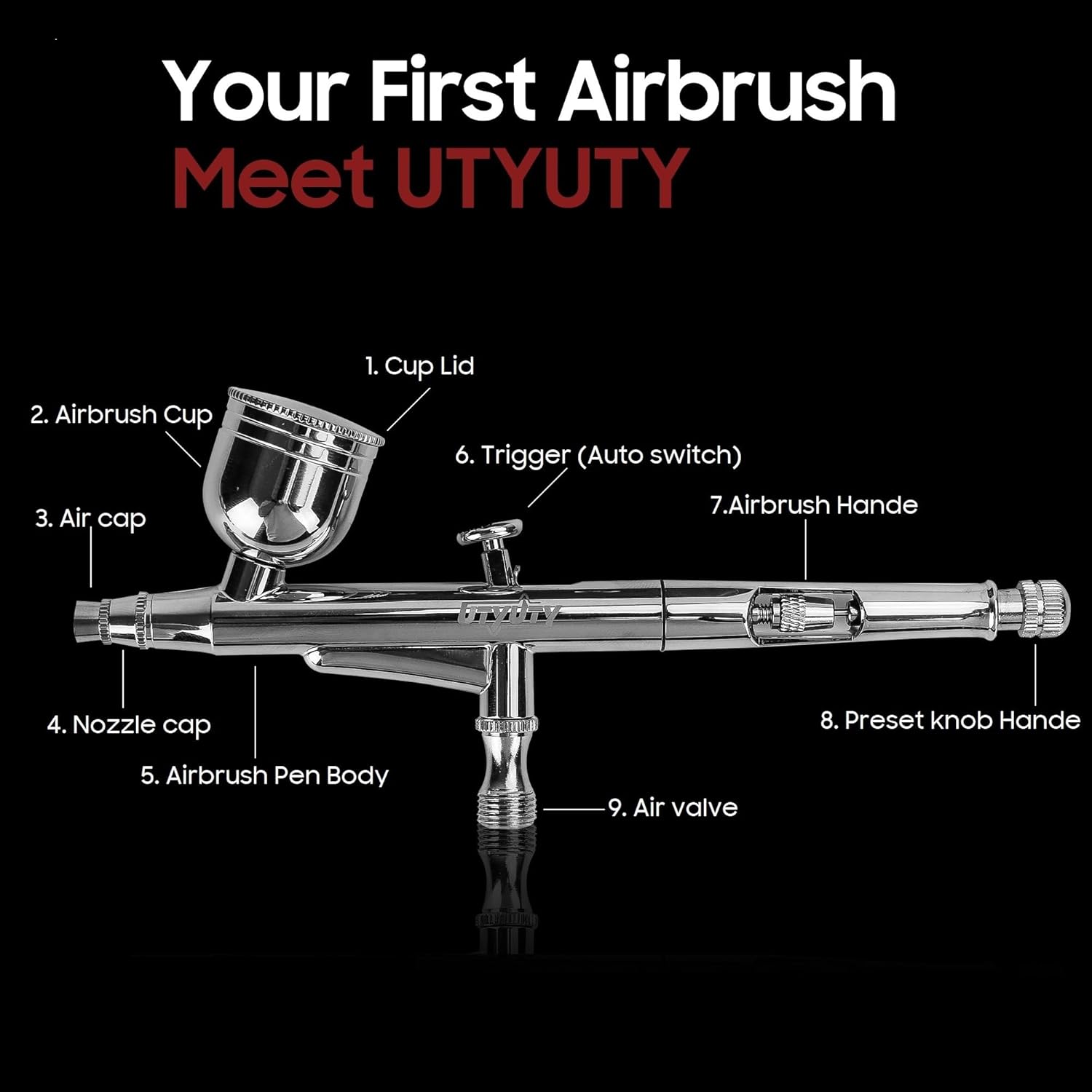 Airbrush Kit, Airbrush Gun Dual‑Action,0.3mm Needle,6CC Cup,Air Brush with 1/8” Connector for Painting, Cake, Nail Art, Models & Crafts,Lightweight Copper-Silver