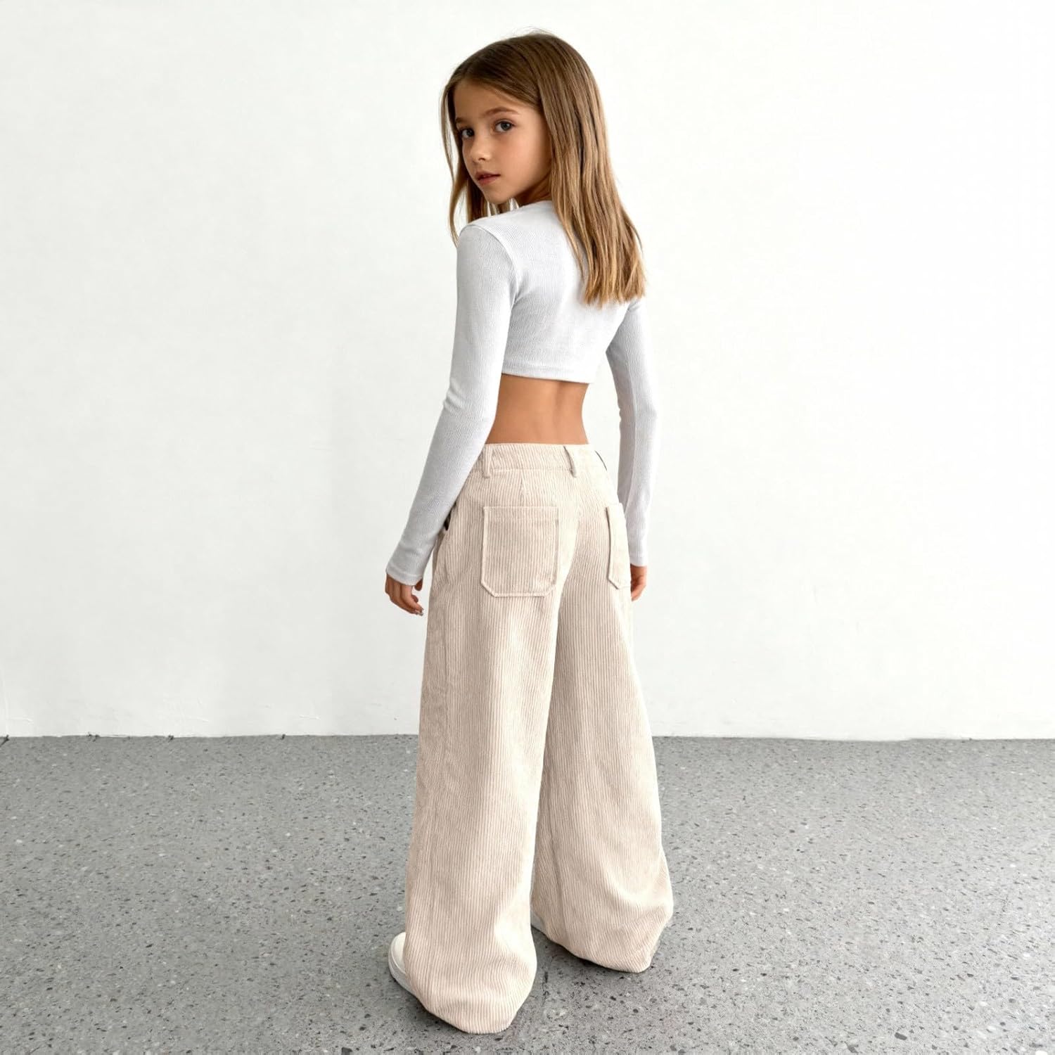 Teen Girls Corduroy Wide Leg Pants Kids Baggy Straight Adjustable High Waist Trousers Children Casual Uniform Dress Pant - Image 7