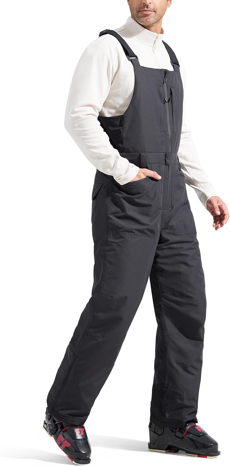 free soldier men's insulated waterproof snow bibs ski overalls small/30" inseam classic black