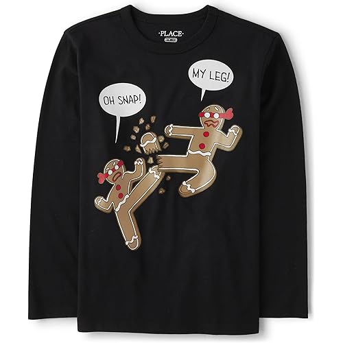 The Children's Place Boys' All Holidays Long Sleeve Graphic T-Shirts, Gingerbread Ninja, Small
