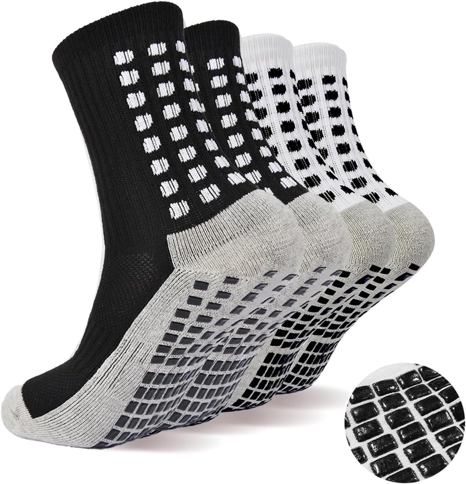 2 Pairs Football Socks, Grip Socks Football, Rubber Anti-Slip and Thicken Football Socks for Men Breathable Comfortable for Badminton Soccer Running Gym and Indoor Training