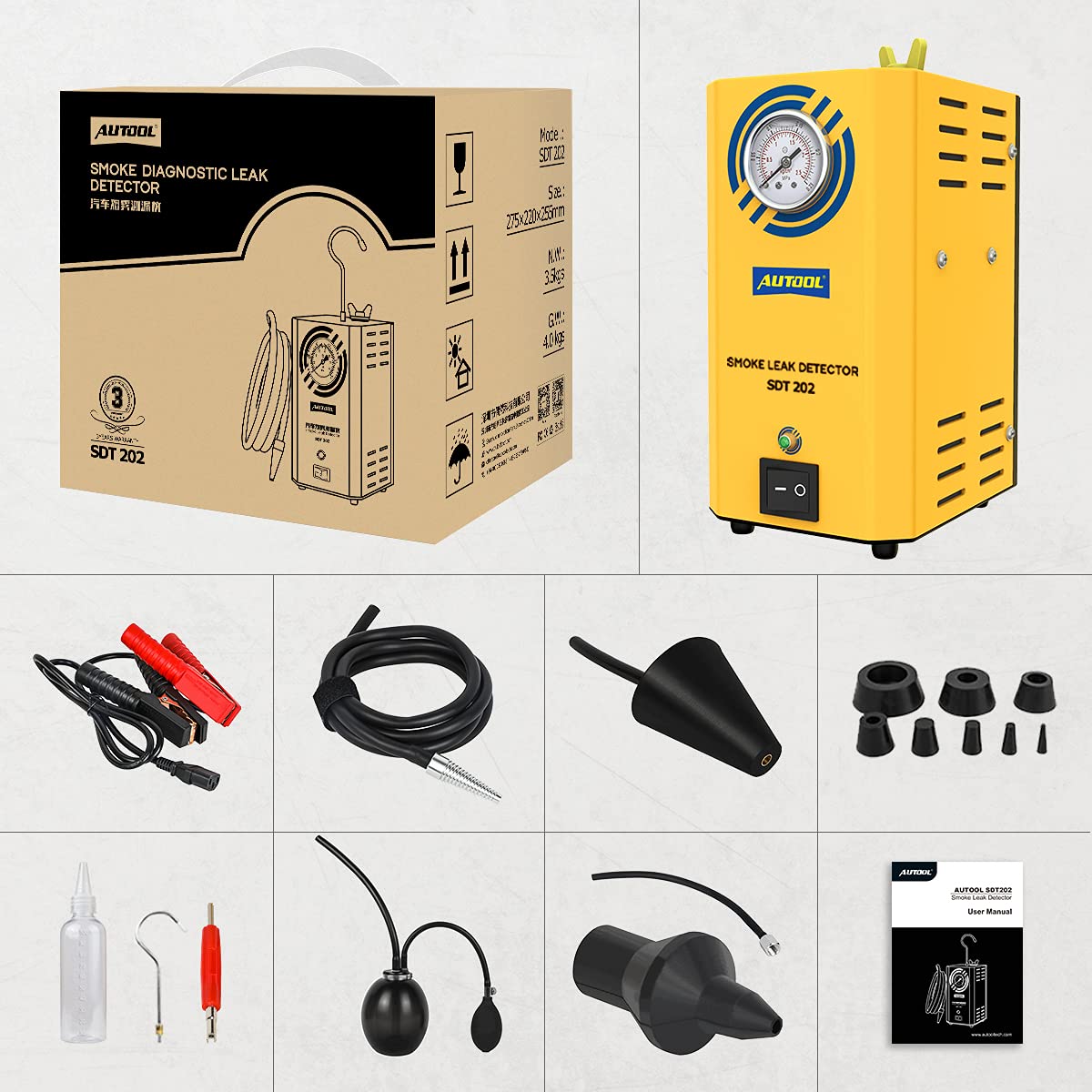 AUTOOL SDT202 Car EVAP System Leak Testing Machine Leak Detector, 12V