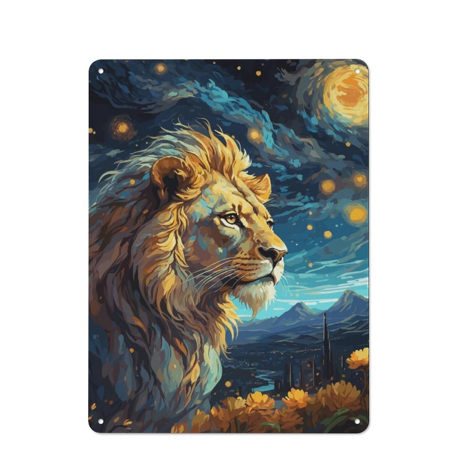 Junmoney Lion Night Sky Retro Metal Wall Sign 40X30cm With For Pub Or Café, A Housewarming Gift For Hospitality Wall Decor Collectors