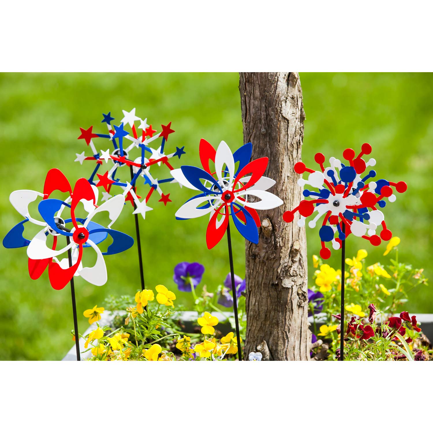 Evergreen Garden Red & Blue Wave Americana Mini Kinetic Windmill Outdoor Décor for Your Lawn and Garden