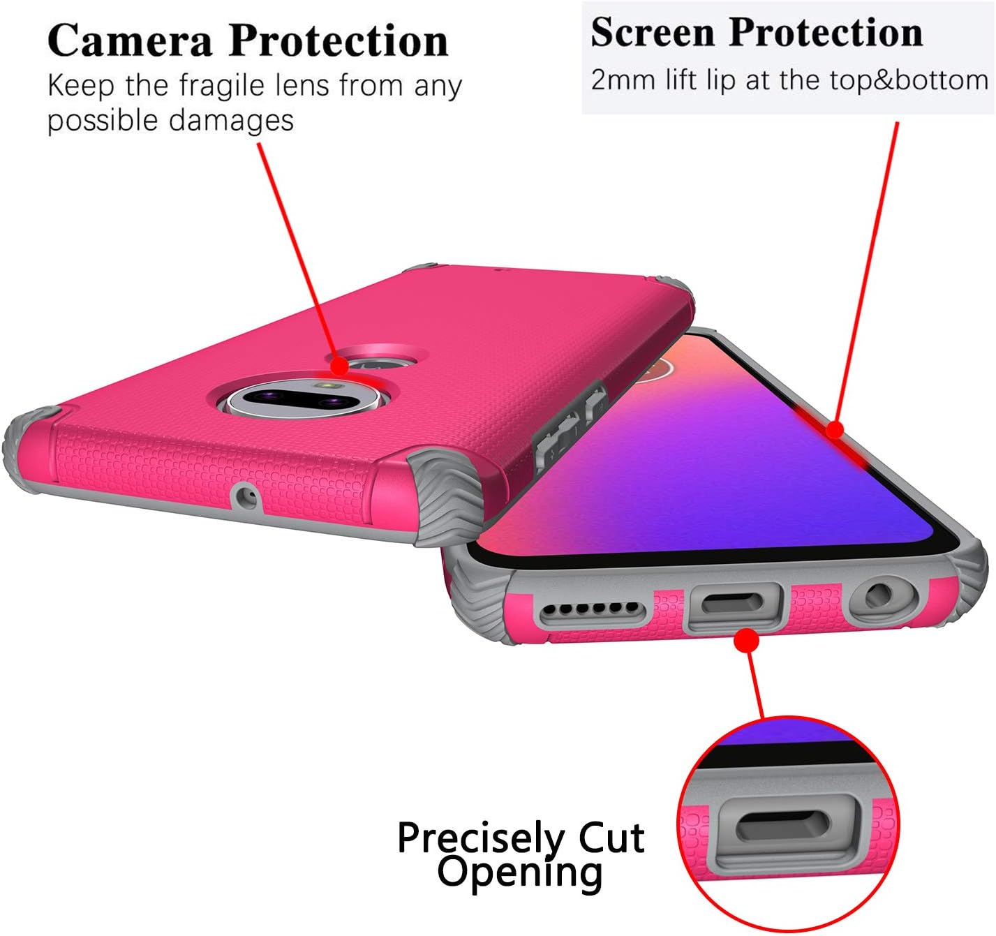 Ownest Compatible Moto G7 Case/Moto G7 Plus Case,Anti-Scratch Silicone Plastic Shell Built-in Magnetic Metal Plate,Resistant Thin Lightweight Slim Protective Cases for Motorola Moto G7-(Rose Red3)