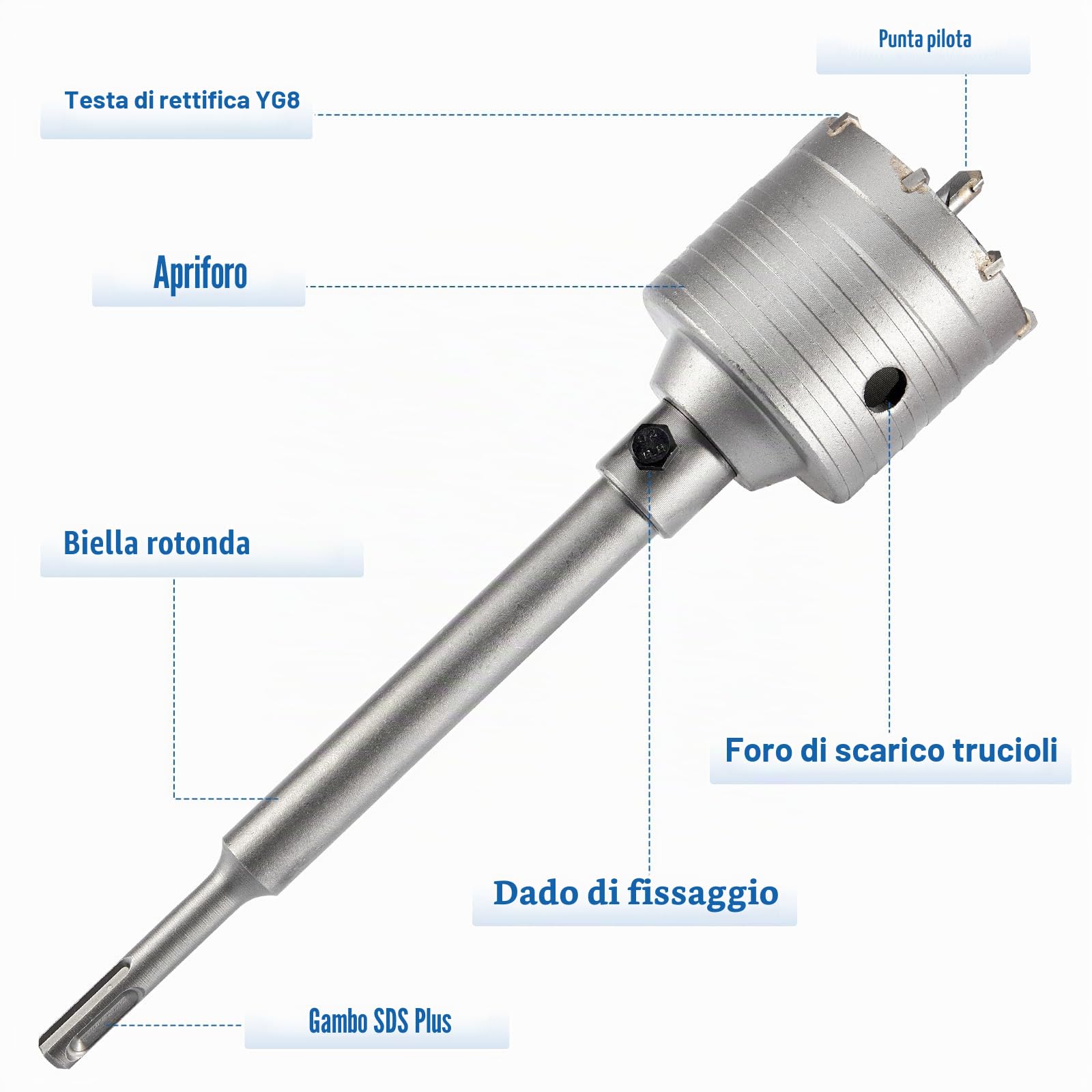 Carotatrice a Tazza per Muro 68mm, Fresa a Tazza per Muro 82mm, Punte SDS Plus per Calcestruzzo con Testa Abrasiva YG8, con Manico Rotondo da 220mm, per Cemento, Mattoni, Pietra