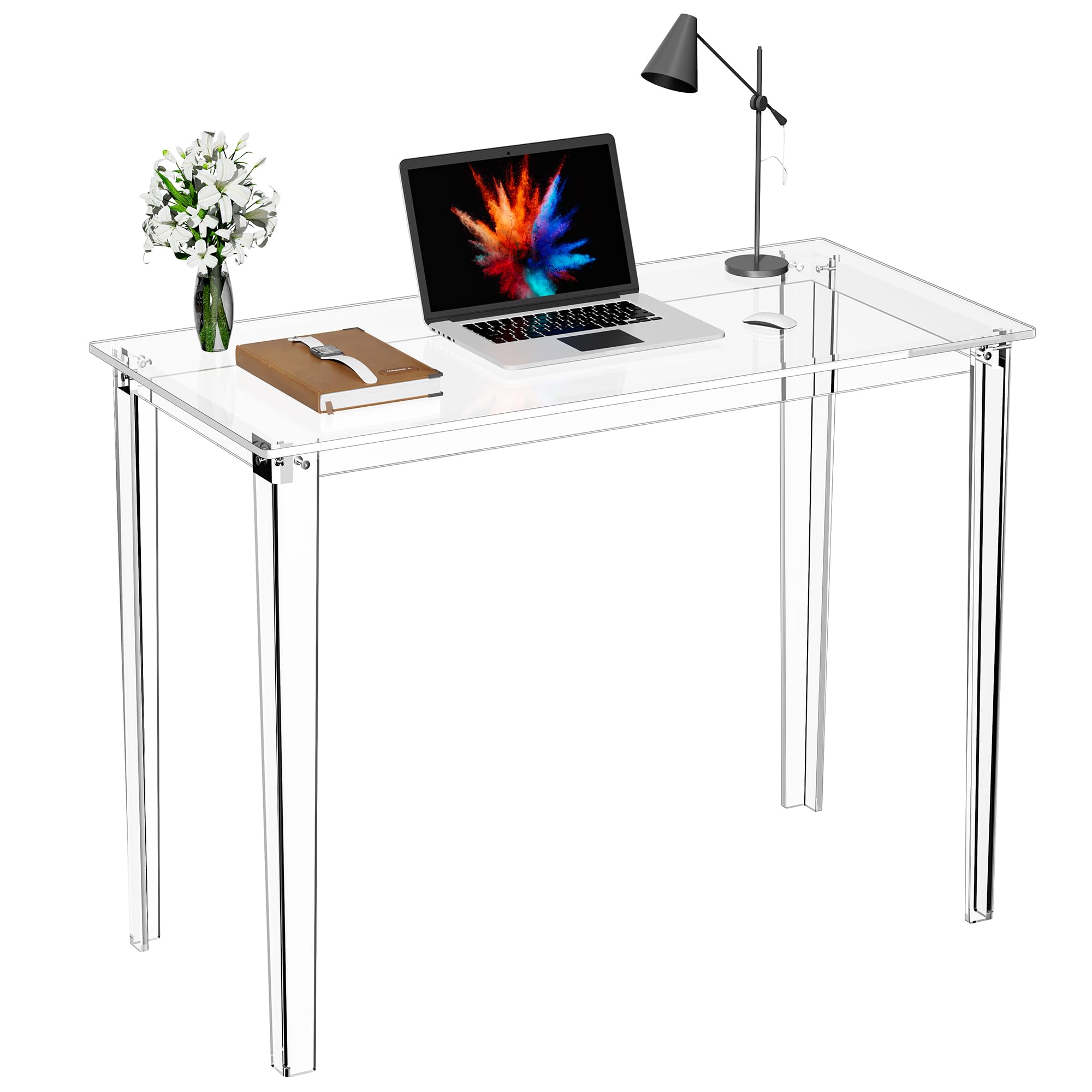 Scrivania Consolle in Acrilico, per Studio, Trucco, Makeup, Gaming, Computer, Case e Ufficio, Salva Spazio (Trasparente, 100 cm)