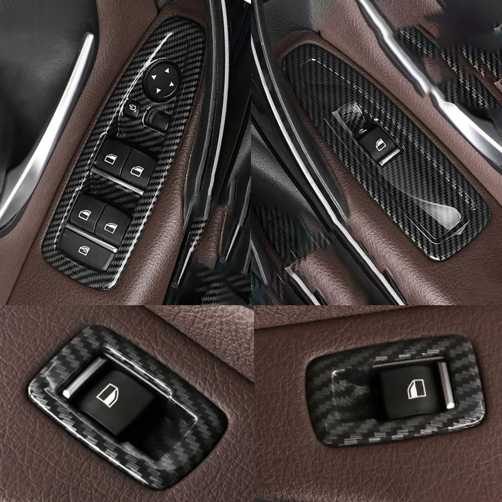 Compatible with BMW 1/3/4 Series, Carbon Fiber Window Lift Switch Cover, Interior Door Window Control Button Panel Trim Replacement for F20 F30 F31 F34 F35 F36 (Carbon 4PCS)
