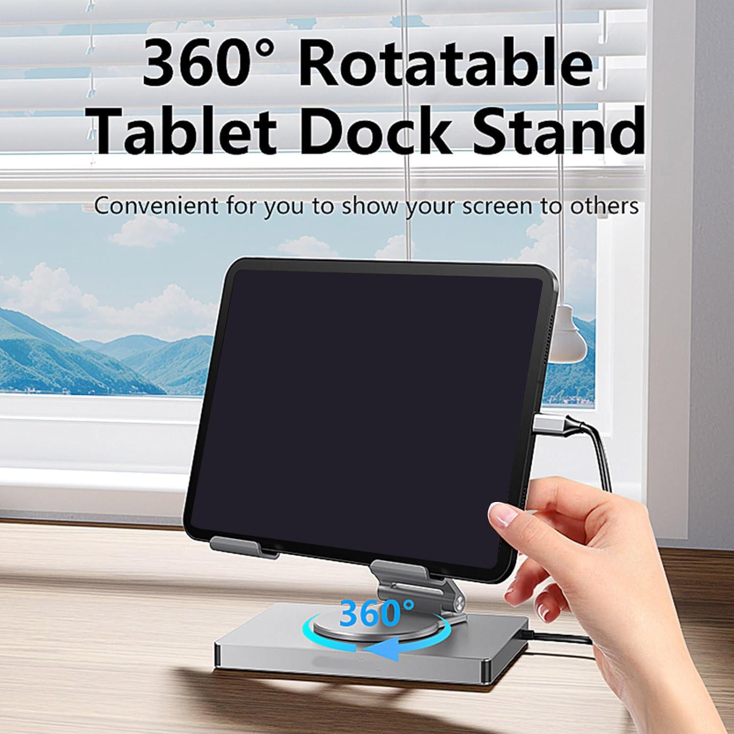 Foldable Rotating Laptop Stand with Type C Adapter 100W Charging RJ45 Networking Port 3.5mm Port Heat Dissipation Slip Proof Aluminum Alloy Laptop Docking Station
