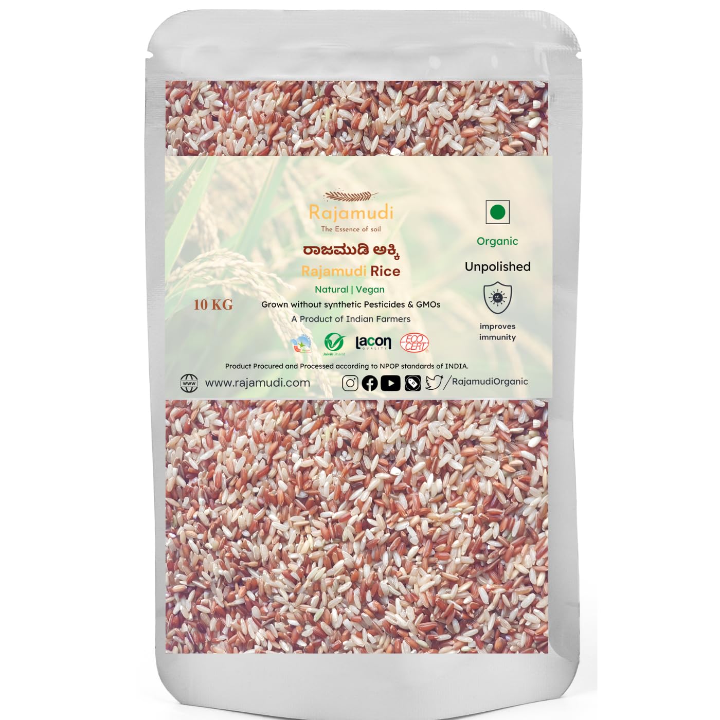 Rajamudi Authentic Unpolished Organic Rice (10 Kg)