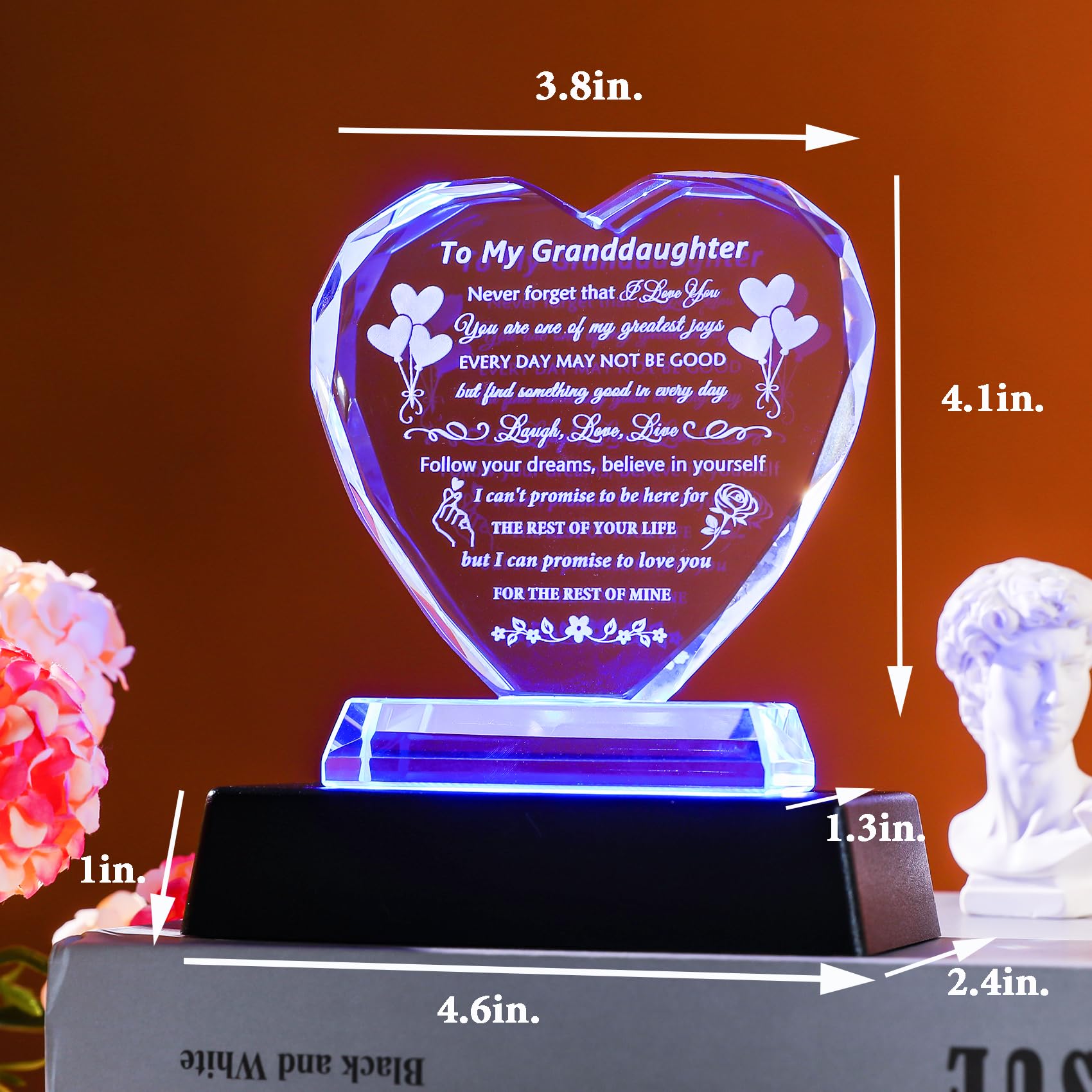 YWHL Granddaughter Gifts from Grandma Grandpa Birthday Gifts for Granddaughter Crystal Keepsake with Colorful Base Meaningful Gift for Granddaughters from Nana on Christmas Wedding Graduation