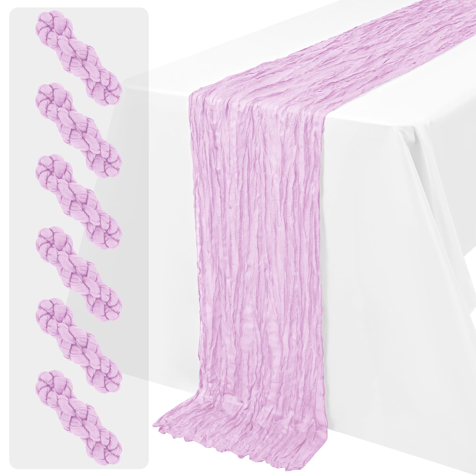 Light Purple Cheesecloth Table Runner 6 Pack 45x275cm (17.7x108 Inch) — image 1