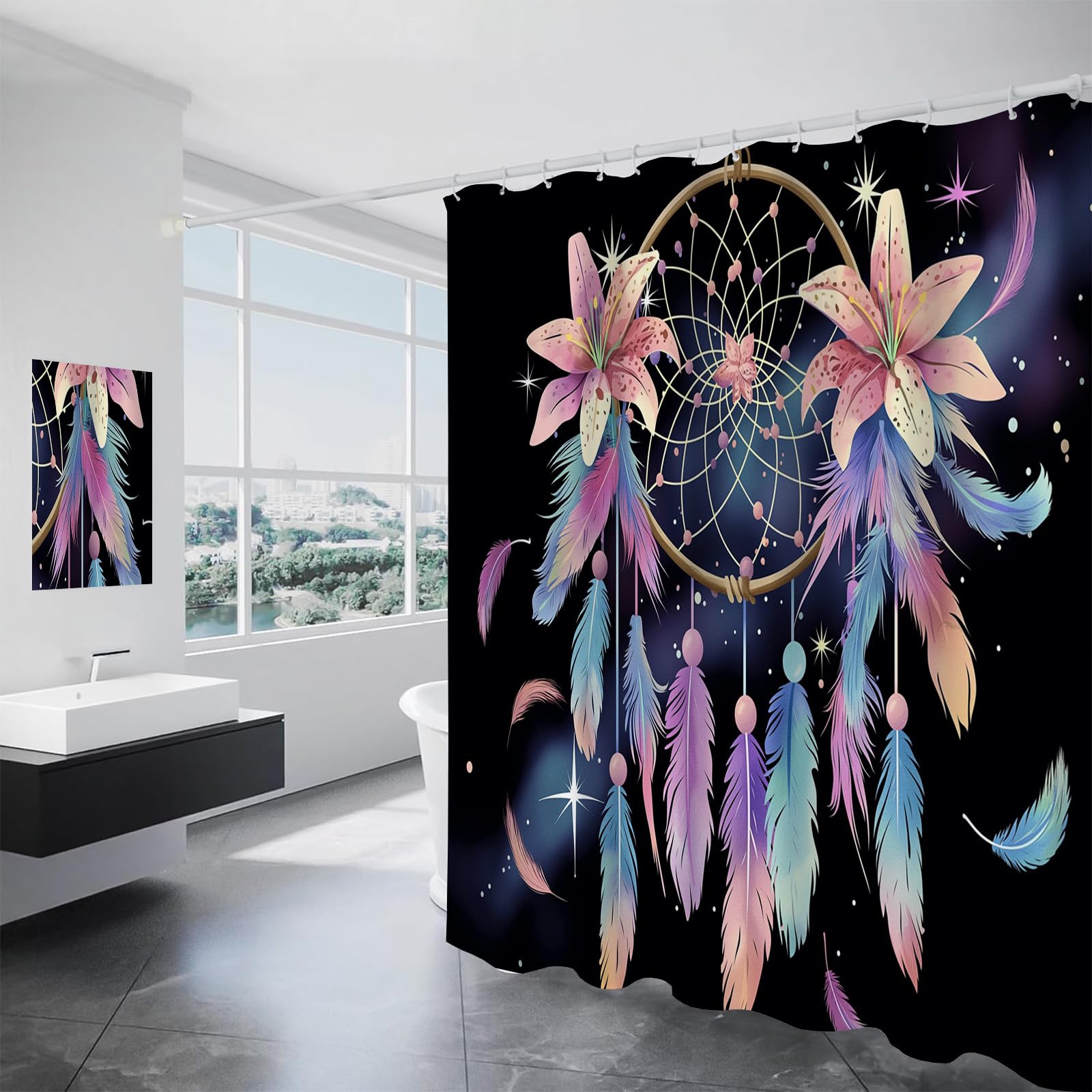 Rideau de douche imperméable anti-goutte 240x200 pour grande baignoire