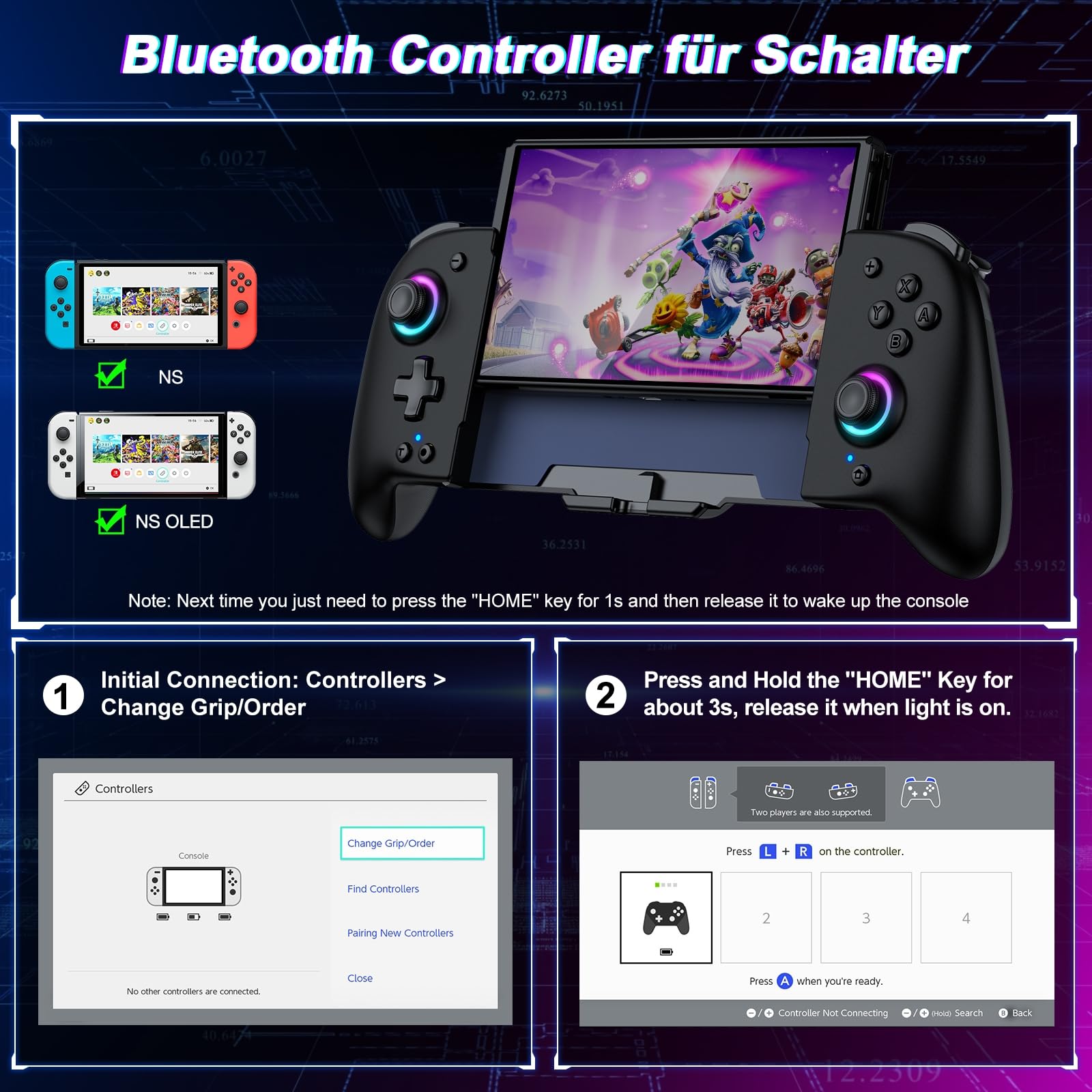 Elegamefy Switch Pro Controller, controller di commutazione manuale con turbo/1000 mAh/giroscopio a 6 assi, vibrazione/interruttore wireless programmabile, per Nintendo Switch/OLED