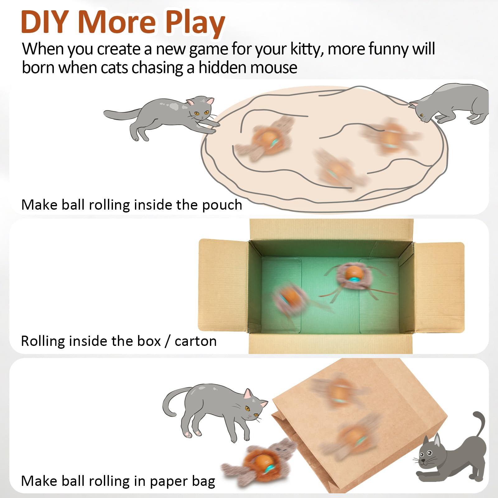 Sofolor Juguetes interactivos para gatos de interior, juguete eléctrico de ratón, juguetes automáticos para gatos adultos aburridos de interior, activado por movimiento, alfombra de rodamiento rápido