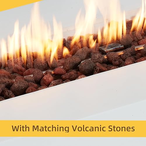 ECOTOUGE Mesa de fuego de propano para patio de 32 pulgadas, mesa cuadrada de hormigón de 50,000 BTU con estantes, cubierta de pozo resistente a la