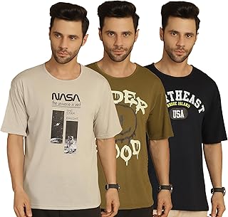 Mack Jonney Printed Oversized Fit Round Neck Cotton Half Sleeves Tshirt for Men(Pack of 3)-MACK635022