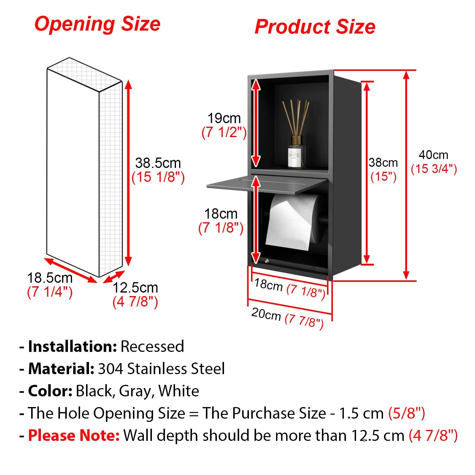 Vibeo Portarrollos Empotrable Portarrollos de Papel Higiénico Empotrado con Estante, Mueble de Baño de Nicho de Acero Inoxidable, Organizador de Papel Higiénico de Pared(Gray)