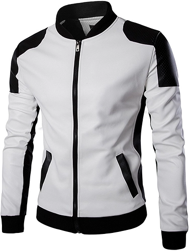 WSLCN Jaqueta Masculina de Couro Sintético Slim Fit Jaqueta de Motociclista