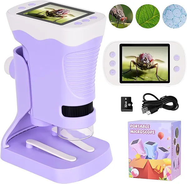 Microscope for Kids,1000X Mini Kids Microscope with 2.4 HD Screen, Gifts for 4 5 6 7 8 Year Old Girls, Portable Educational Science Toys for Ages 3 4 5 6 7 Girls Outdoor with 32GB Memory Card