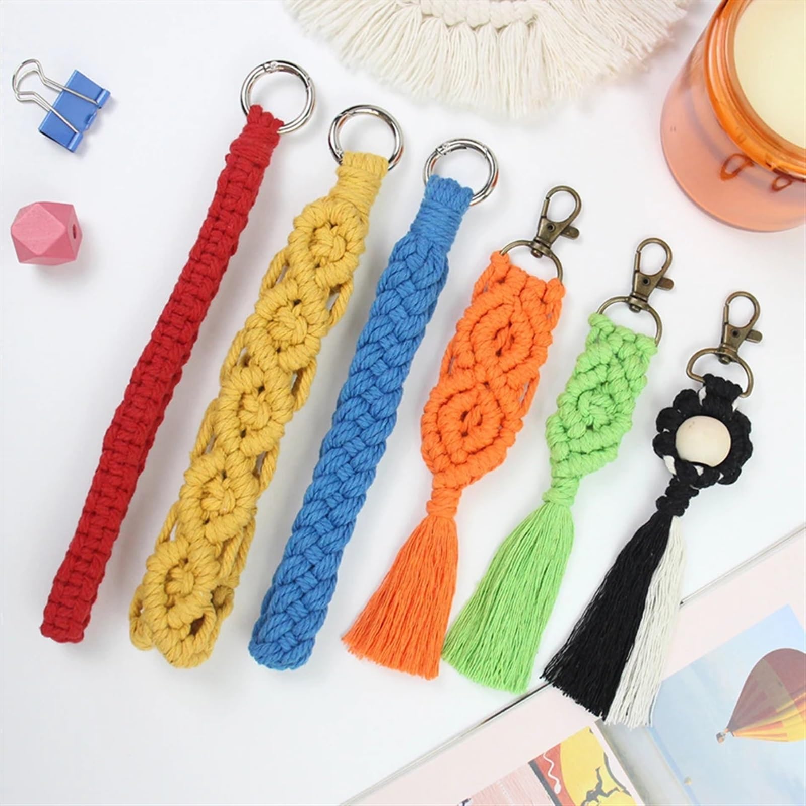 Kit De Macramé con Borlas De Bricolaje 4 Uds DIY Kit de macramé Llavero Kits de macramé for Principiantes DIY Llavero Material Bolsa para La DecoracióN del Hogar(Green)