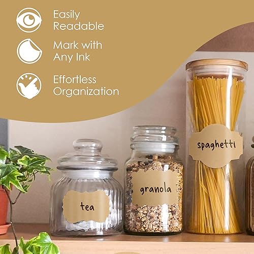 Miniatura 4 de Houseables Etiquetas adhesivas para tarros, calcomanías de etiqueta, 2 x 3 pulgadas, paquete de 100 unidades, marrón, papel, autoadhesivo, adhesivo