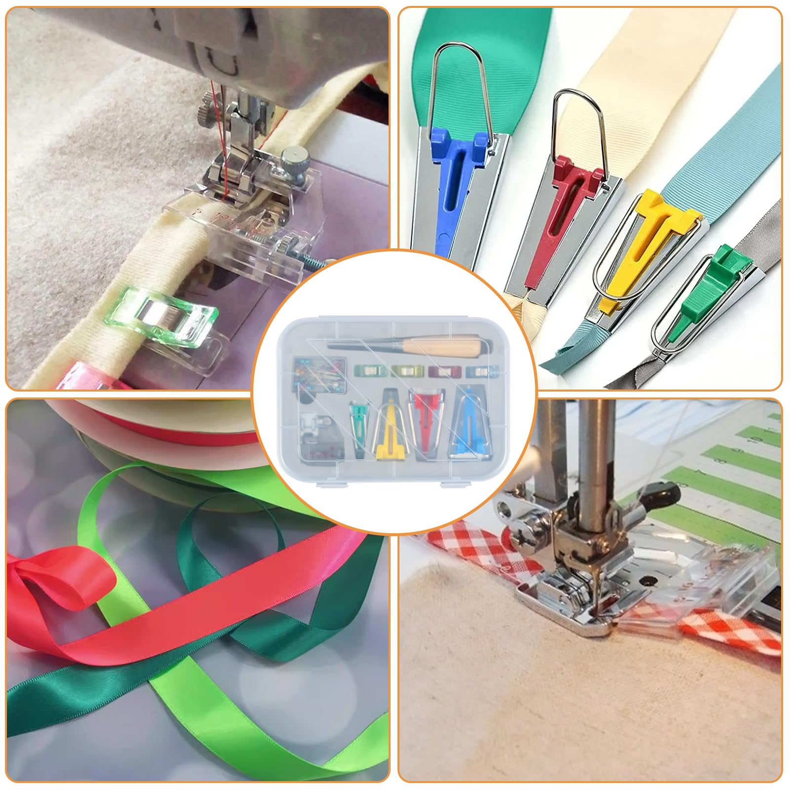LZVXTYM Kit de création de biais – 4 tailles avec pinces à coudre, aiguilles, alêne en bois et presse à pied – Ensemble pour couture de tissu et matelassage