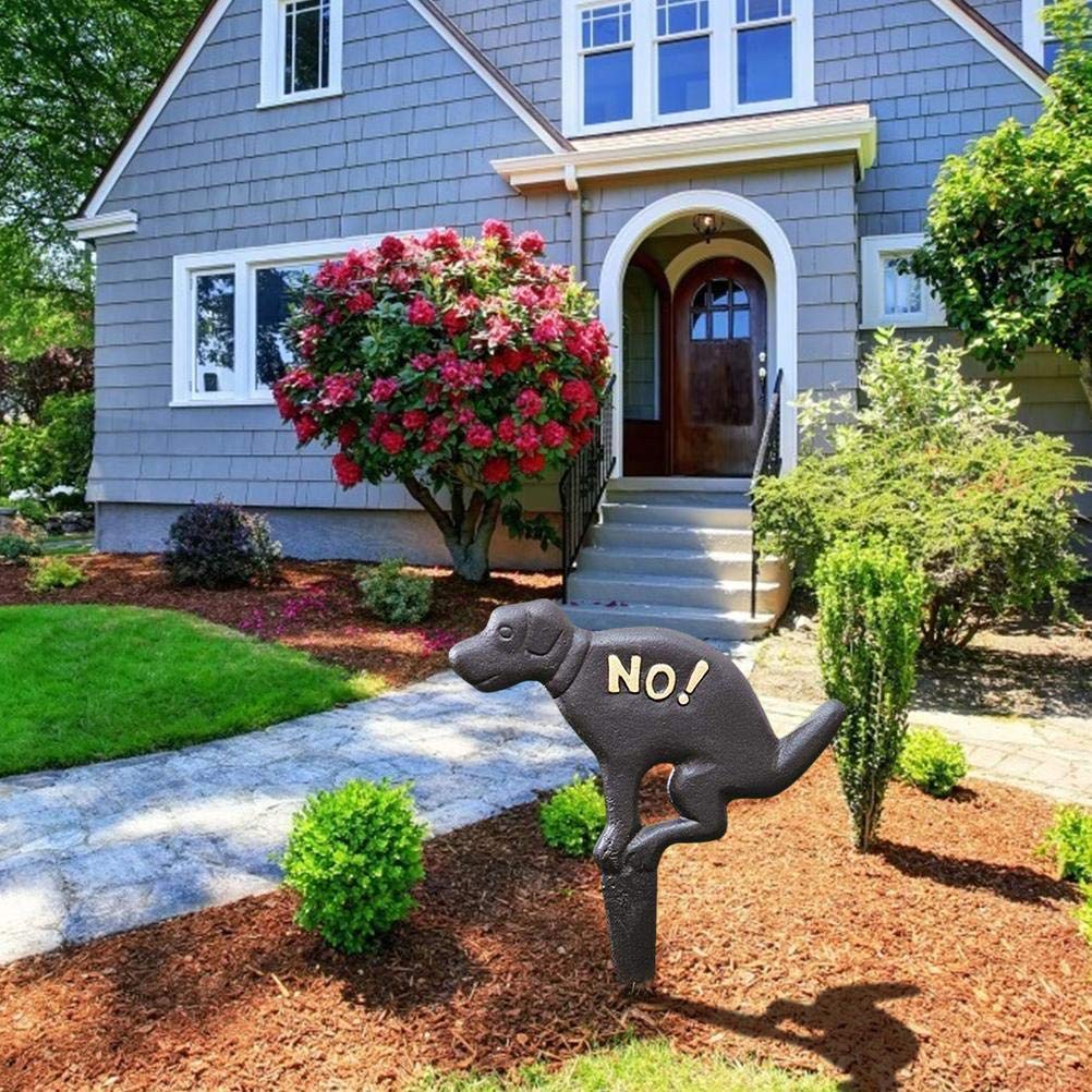 Qcwwy „No Pooping“-Hofschild Aus Gusseisen – Verhindert Hundekot Auf Dem Rasen, Outdoor, Schwarz, Ca. 27 X 20 Cm, Mit Stange