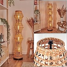 HOFSTEIN Cardeira Floor Lamp in Scandinavian Design, Boho Style with Natural Rattan Shade and Light Effect, E27, Height 110 cm, Foot Switch - Living Room, Bedroom, Dining Room, Hallway