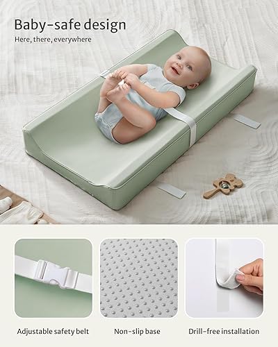 Miniatura 4 de Blissful Diary Cambiador de bebé de cuero vegano con cubierta de poliuretano impermeable y fácil de limpiar, tamaño estándar acogedor cambiador