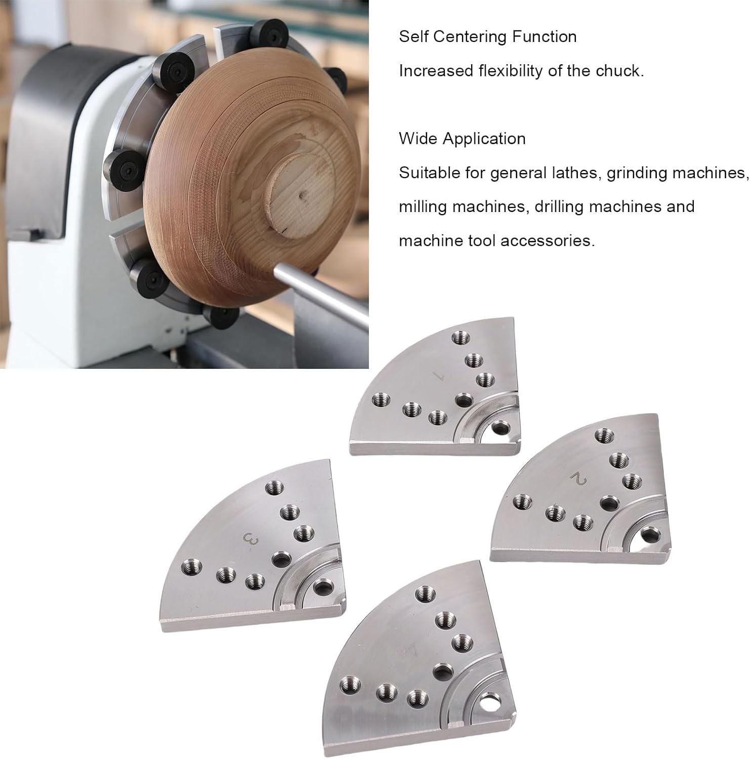5インチの平らな旋盤チャックジョー、パワー旋盤アクセサリー45スチールウッドトゥルニングチャックジョーウッドワーキング用のネジ付き、