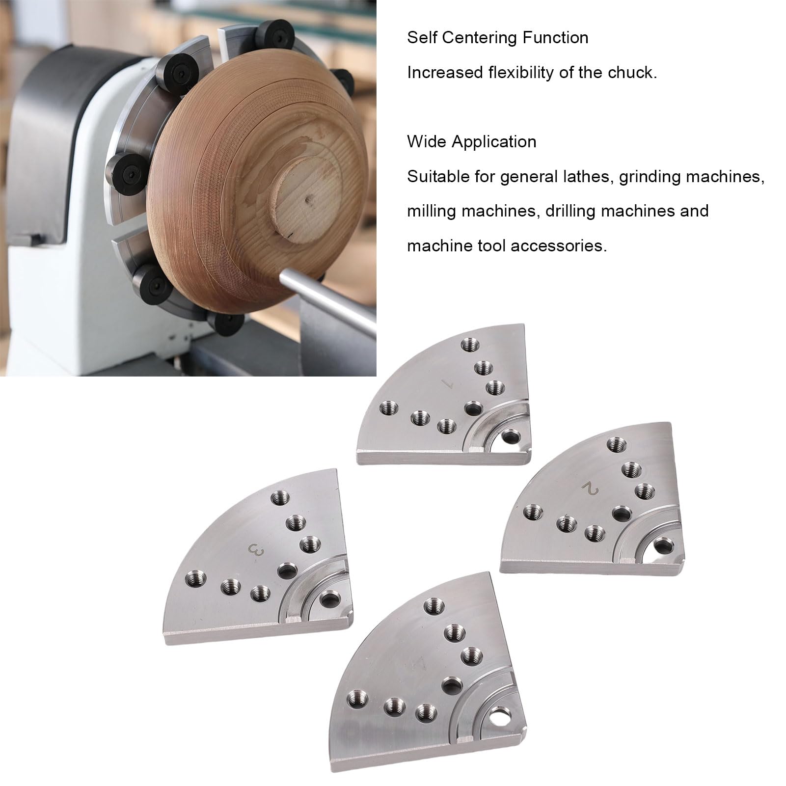 Juego de repuesto de mandíbula de mandril de torno, mandíbulas planas de 5 pulgadas en acero 45, capacidad de agarre de 2.6-5.5 pulgadas para torneado de madera y
