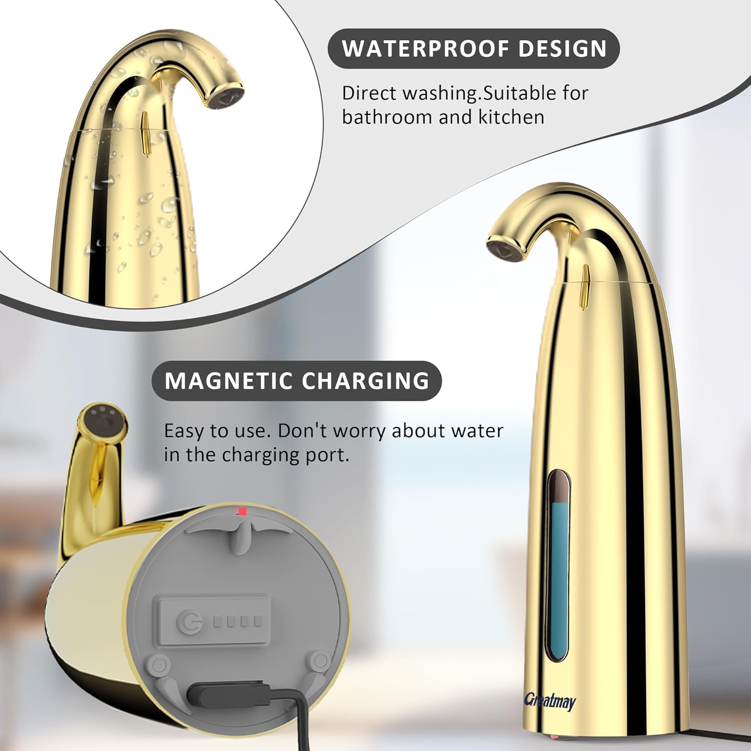 Convenient Automatic Soap Dispenser,4 Adjustable Levels Touchless Hand Sanitizer Pump with Infrared Sensor, Countertop Electric Dispenser for Bathroom,Kitchen