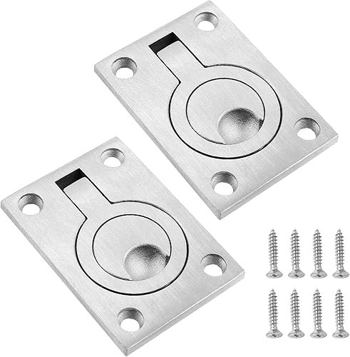 BokWin 2 manijas de anillo empotradas de 2.5 x 1.8 pulgadas, manijas ocultas para muebles empotradas de acero inoxidable 304 con cierre de escotilla