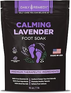 Calming Lavender Foot Soak with Epsom Salt, Made in USA, Foot Soak Soothes Tired Feet, Athletes Foot, Stubborn Foot Odor, Softens Calluses & Helps Treat Toenail, 16 oz 1 lb